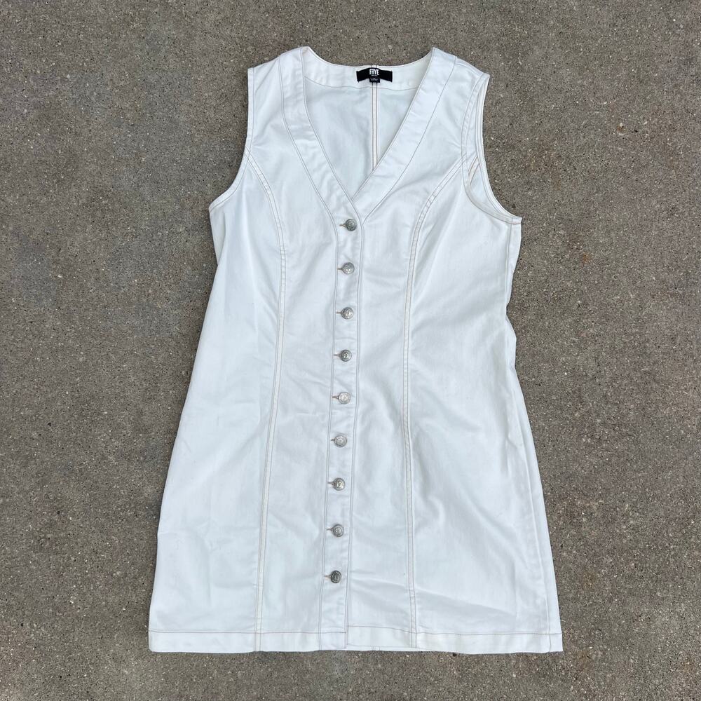 Frye White Sleeveless Denim Mini Dress Button Up Western Cowgirl MEDIUM - Picture 2 of 9